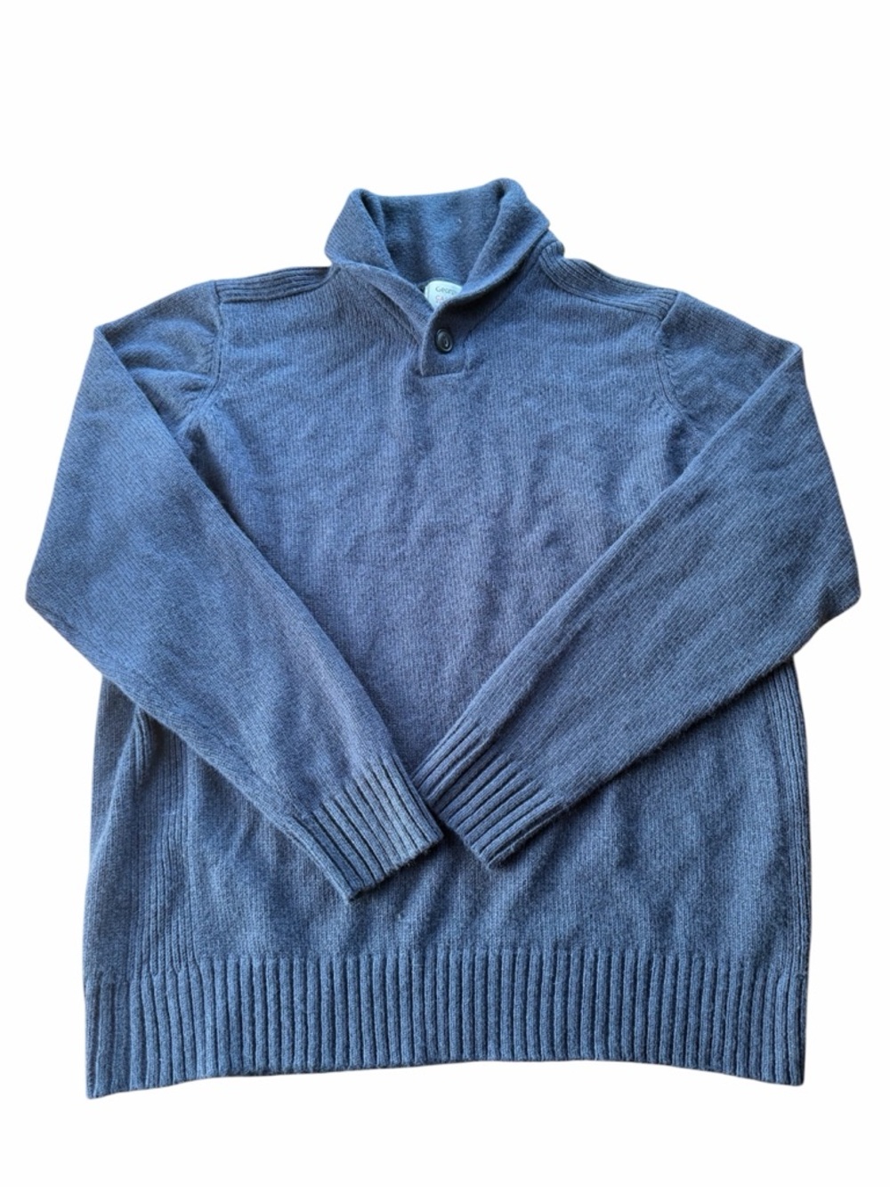 George Casual Blue Shawl Neck Button Pullover Knit Sweater Men's Large 42-44”
